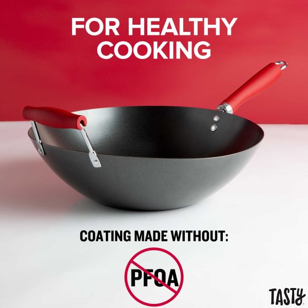 Tasty Carbon Steel Non-Stick Stir Fry Pan/Wok, 14 inch, Red
