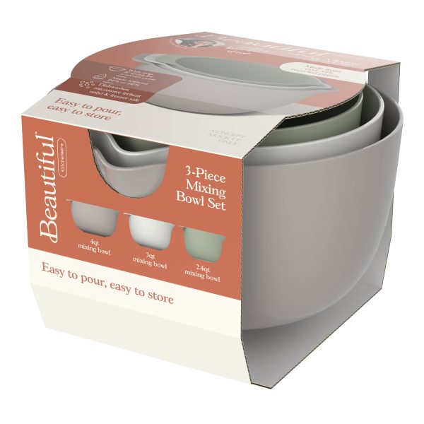 Beautiful 3-Piece Mixing Bowl Set, Assorted Colors, by Drew Barrymore