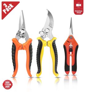 PortableOut Plant Pruning Shears, Stainless Steel Garden Pruner Scissors, Bypass Clippers (3 Pack)