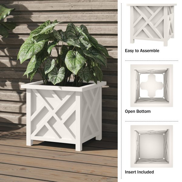 Pure Garden Outdoor Lattice Planter Box - 15.5-Inch Plant Pot, White
