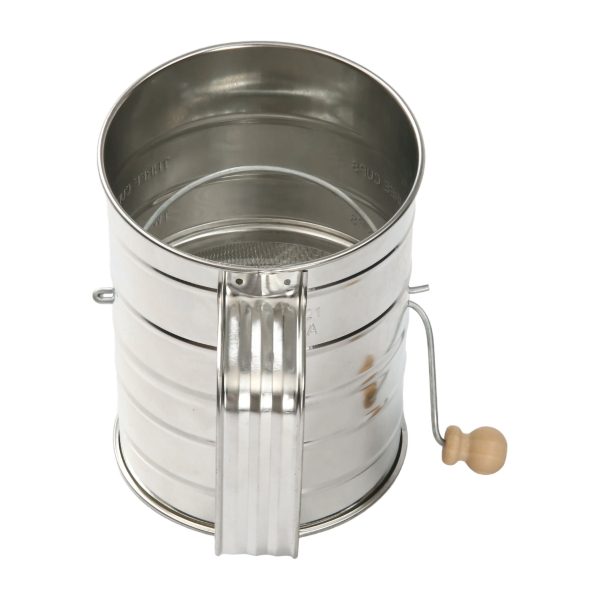 Mainstays Stainless Steel 3 Cup Flour Hand-Crank Sifter with Beechwood Handle Silver