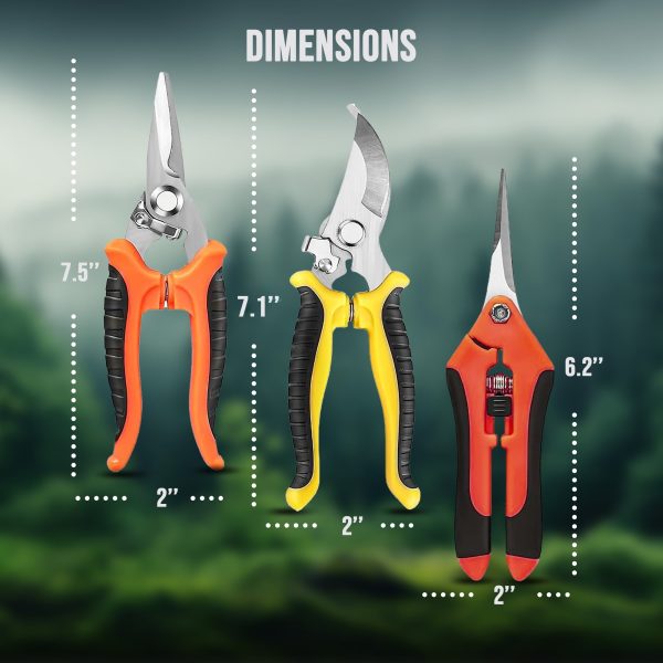PortableOut Plant Pruning Shears, Stainless Steel Garden Pruner Scissors, Bypass Clippers (3 Pack)