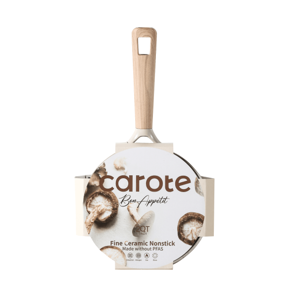 Carote Healthy Ceramic NonStick Saucepan with Induction 7" Non-Toxic Sauce Pan With Lid Cover, Bon Appetit, Taupe, 2QT