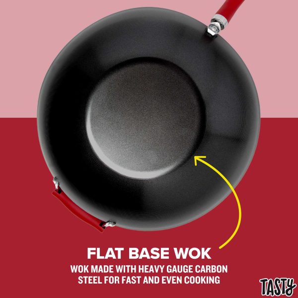 Tasty Carbon Steel Non-Stick Stir Fry Pan/Wok, 14 inch, Red