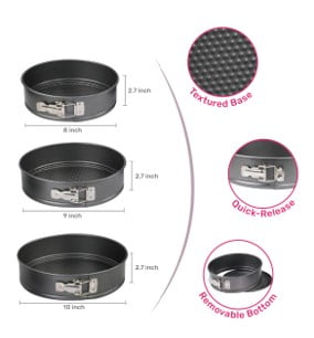 Mainstays, 8", 9", 10" Round Nonstick Carbon Steel Springform Cake Pans, Gray, Set of 3