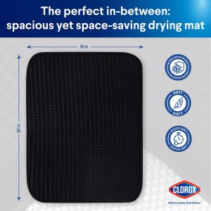 4d84e09e-6cc7-46a0-81c0-7d080db2cff7.08011e99e2796e437ff6c9d712080d23.jpeg Clorox Dish Drying Mat, Absorbent Microfiber, 50% Recycled for Kitchen, 15" x 20" Black