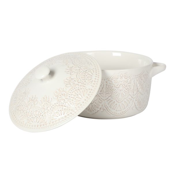The Pioneer Woman 1QT Cocotte Casserole Baking Dish with Lid, Stoneware, Vintage Lace, Linen