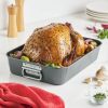 Farberware Bakeware Roasting Pan with Removable Flat Rack - 10.5x15 Inches, Dishwasher Safe, Oven-Safe to 450°F, Non-Stick Finish, Gray