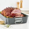 Farberware Bakeware Roasting Pan with Removable Flat Rack - 10.5x15 Inches, Dishwasher Safe, Oven-Safe to 450°F, Non-Stick Finish, Gray