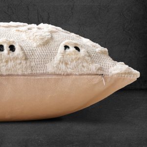 71EPyhy-x4L 4TH Emotion Halloween Ghost Decorative Pillow Covers 18x18 Set of 2, Beige Soft Plush Faux Fur Farmhouse Throw Cushion Cases for Fall Autumn Holiday Home Decorations