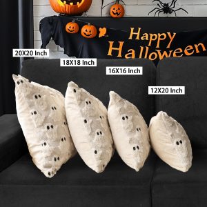 71XsA9qcd8L 4TH Emotion Halloween Ghost Decorative Pillow Covers 18x18 Set of 2, Beige Soft Plush Faux Fur Farmhouse Throw Cushion Cases for Fall Autumn Holiday Home Decorations