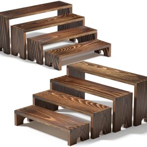 2 Set Large Wooden Tiered Riser Display Stands for Vendor Events,Stackable Wooden Cupcake Stand,Farmhouse Decor Wood Dessert Table Display Set,Vendor Booth Display Items,Food Display Risers for Party（12-11.2-10.4-9.6IN）