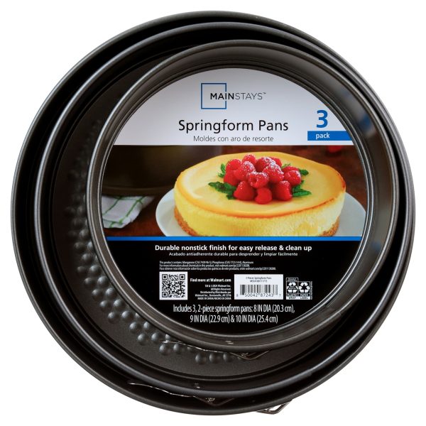 Mainstays, 8", 9", 10" Round Nonstick Carbon Steel Springform Cake Pans, Gray, Set of 3