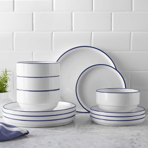 Mainstays 12-Piece Blue Rim Stoneware Dinnerware Set