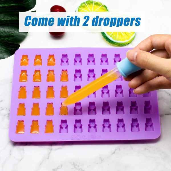 Gummy Bear Candy Molds Silicone, Non-stick Gummy Molds with 2 Droppers, Silicone Candy Molds