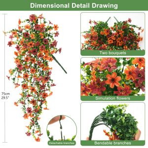 812FJusr6IL Artificial Fall Fake Flowers for Outdoor Fall Decoration,2 Pcs Faux Hanging Flowers Outdoor Fall Decor,UV Resistant Look Real Faux Mums Silk Flower for Outside Home Porch Patio Yard Balcony Planter