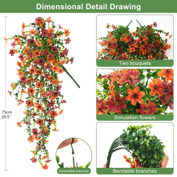 Artificial Fall Fake Flowers for Outdoor Fall Decoration,2 Pcs Faux Hanging Flowers Outdoor Fall Decor,UV Resistant Look Real Faux Mums Silk Flower for Outside Home Porch Patio Yard Balcony Planter