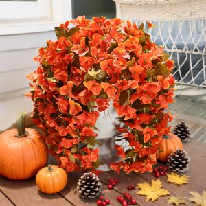 81NUdmipYXL Bougainvillea Artificial Flowers Plants for Outdoors Outside Fall Autumn Decor, 2 pcs Faux Silk Long Trailing Vines UV Resistant Look Real Orange Fake Flowers for Front Door Porch Planter Urn Patio