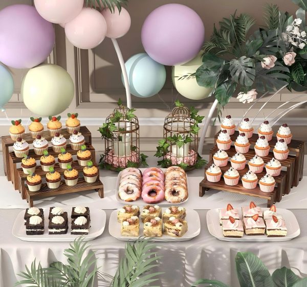2 Set Large Wooden Tiered Riser Display Stands for Vendor Events,Stackable Wooden Cupcake Stand,Farmhouse Decor Wood Dessert Table Display Set,Vendor Booth Display Items,Food Display Risers for Party（12-11.2-10.4-9.6IN）