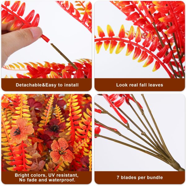 HyeFlora Artificial Fall Flowers Fake Mums Plants for Outdoors Decoration, 14 Bundles Faux Silk Daisy and Ferns UV Resistant Autumn Fake Planter for Home Porch Patio Yard Window Box
