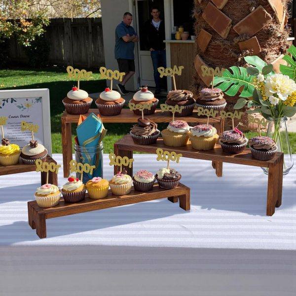 2 Set Large Wooden Tiered Riser Display Stands for Vendor Events,Stackable Wooden Cupcake Stand,Farmhouse Decor Wood Dessert Table Display Set,Vendor Booth Display Items,Food Display Risers for Party（12-11.2-10.4-9.6IN）