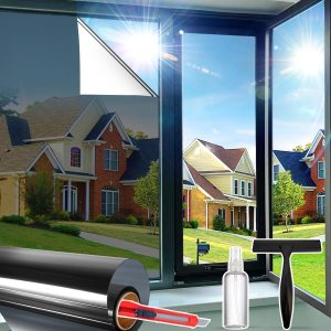 Savvy Choice Anti-Glare Sun Heat Control Window Privacy Film See Out Not in, Daytime One Way Privacy Window Film, Removable Window Tint for Home, Black Silver, 17.5 X 78.7 inch