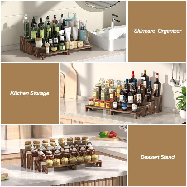 2 Set Large Wooden Tiered Riser Display Stands for Vendor Events,Stackable Wooden Cupcake Stand,Farmhouse Decor Wood Dessert Table Display Set,Vendor Booth Display Items,Food Display Risers for Party（12-11.2-10.4-9.6IN）