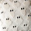 4TH Emotion Halloween Ghost Decorative Pillow Covers 18x18 Set of 2, Beige Soft Plush Faux Fur Farmhouse Throw Cushion Cases for Fall Autumn Holiday Home Decorations