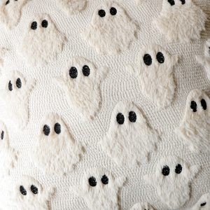 81vhe4fLOWL 4TH Emotion Halloween Ghost Decorative Pillow Covers 18x18 Set of 2, Beige Soft Plush Faux Fur Farmhouse Throw Cushion Cases for Fall Autumn Holiday Home Decorations