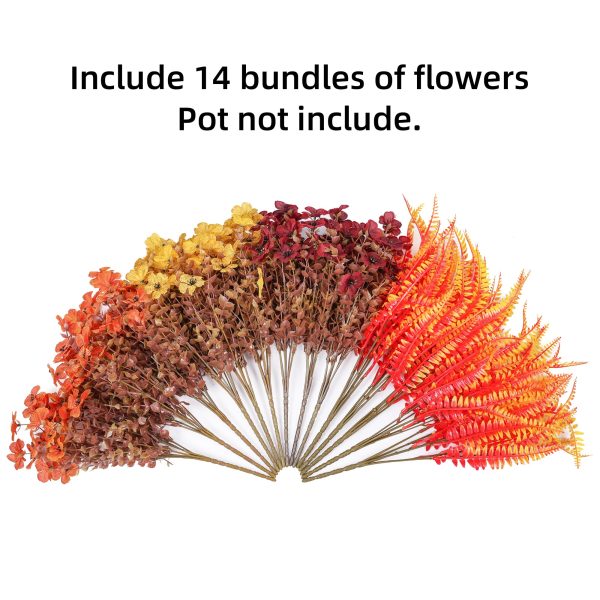 HyeFlora Artificial Fall Flowers Fake Mums Plants for Outdoors Decoration, 14 Bundles Faux Silk Daisy and Ferns UV Resistant Autumn Fake Planter for Home Porch Patio Yard Window Box