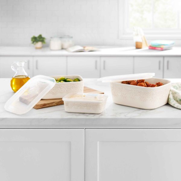 The Pioneer Woman Vintage Lace 6-Piece Nesting Casserole Baking Dish Bakeware Set with Lids, Linen