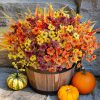 HyeFlora Artificial Fall Flowers Fake Mums Plants for Outdoors Decoration, 14 Bundles Faux Silk Daisy and Ferns UV Resistant Autumn Fake Planter for Home Porch Patio Yard Window Box