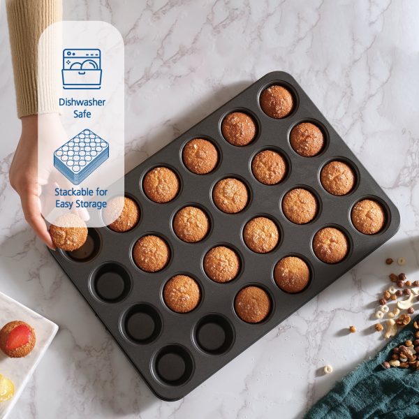 Mainstays 24 Cavity Mini Muffin Pan, Non-Stick Bakeware,1.8 inch Diameter Cups,Gray,Carbon Steel