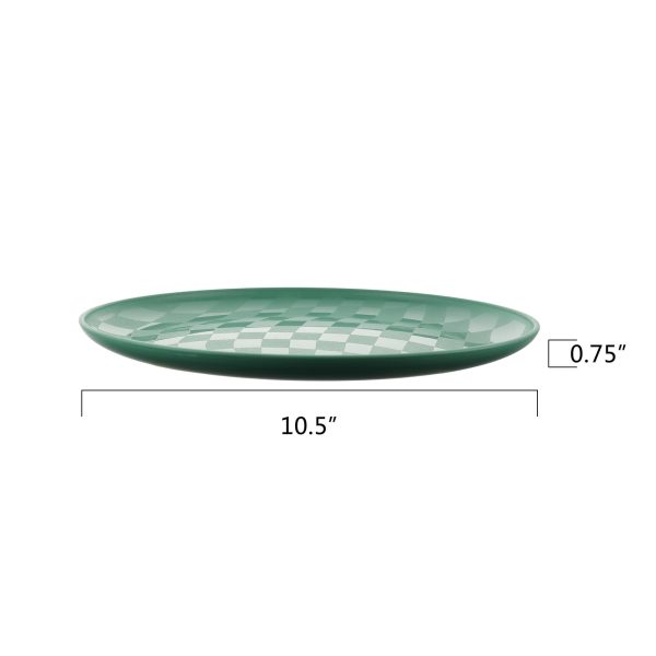 Mainstays 30-Piece Plastic Check Pattern Dinnerware Bundle Set, Green