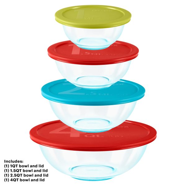 Pyrex Mixing Bowl, Glass, 8-Piece