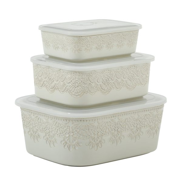 The Pioneer Woman Vintage Lace 6-Piece Nesting Casserole Baking Dish Bakeware Set with Lids, Linen