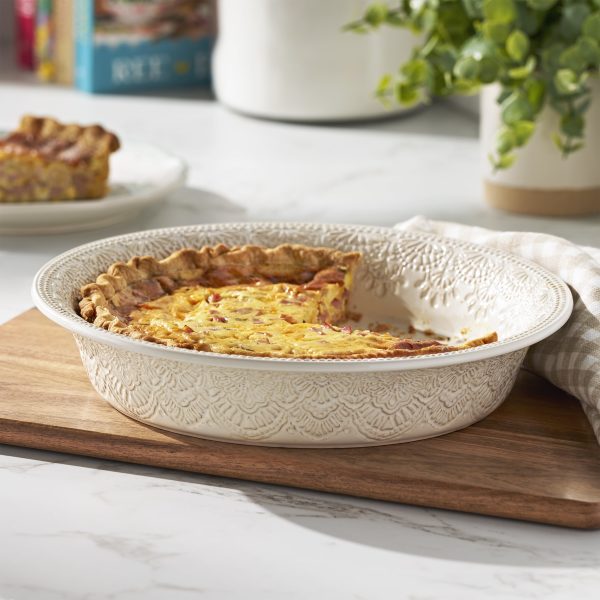 The Pioneer Woman Vintage Lace 10-Inch Stoneware Baking Pie Pan & Tart Dish, Cream