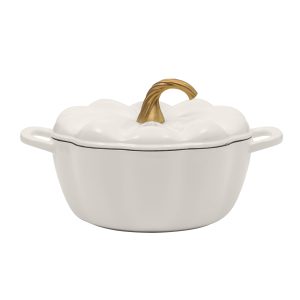 The Pioneer Woman 3.5-Quart Pumpkin-Shaped Enamel on Cast Iron Dutch Oven, Linen