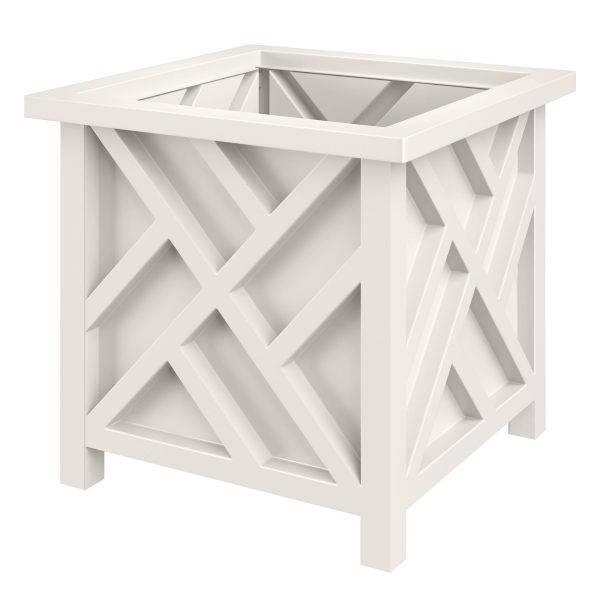 Pure Garden Outdoor Lattice Planter Box - 15.5-Inch Plant Pot, White