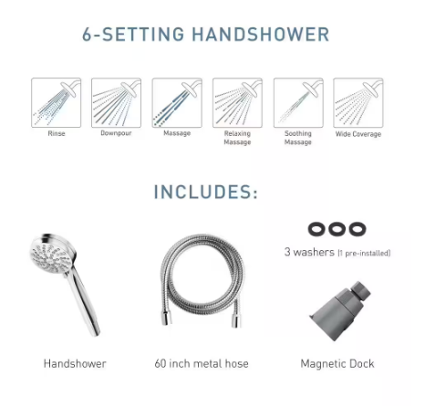 MOEN
Attract 6-Spray Wall Mount Handheld Shower Head 1.75 GPM in Chrome