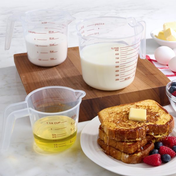 Mainstays 3-Piece Tapered Spout Nesting Plastic Measuring Cups Set, Clear