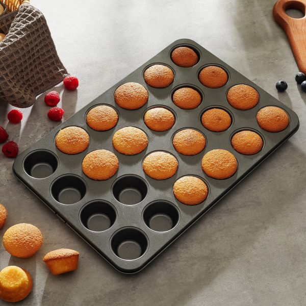 Mainstays 24 Cavity Mini Muffin Pan, Non-Stick Bakeware,1.8 inch Diameter Cups,Gray,Carbon Steel