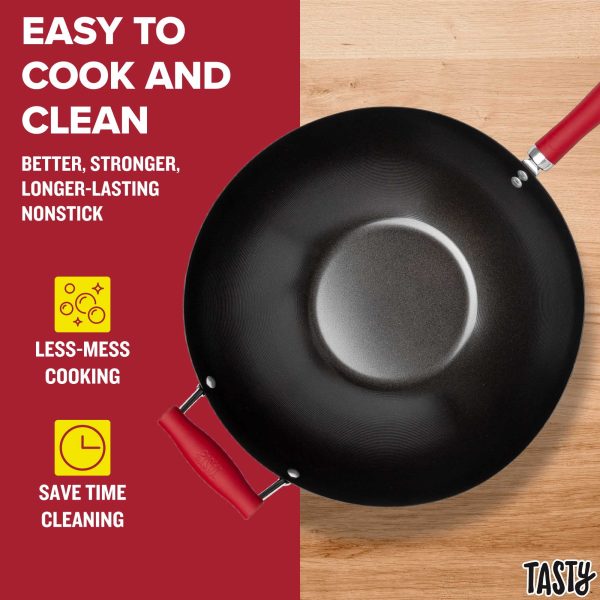 Tasty Carbon Steel Non-Stick Stir Fry Pan/Wok, 14 inch, Red