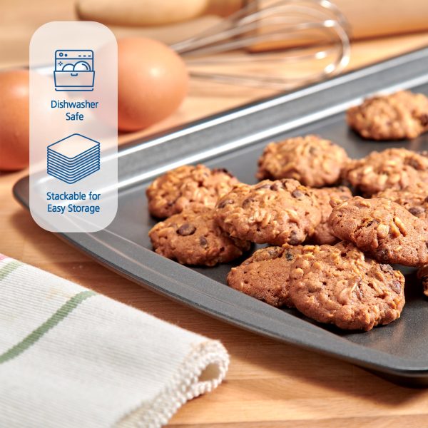 Mainstays 3pc Carbon Steel Nonstick Cookie Sheet Bakeware Set, 11" x 17", 10" x 15", 9" x 13", Gray