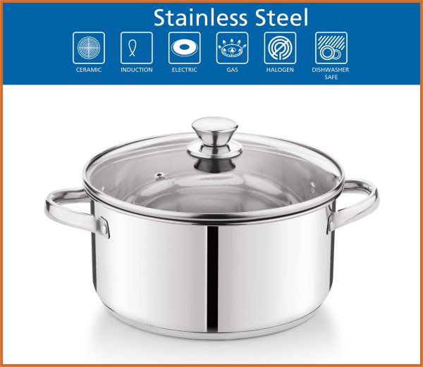 Mainstays Stainless Steel 5-Quart Dutch Oven with Glass Lid, Riveted Handles