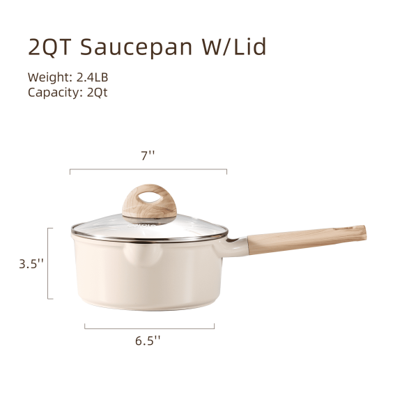 Carote Healthy Ceramic NonStick Saucepan with Induction 7" Non-Toxic Sauce Pan With Lid Cover, Bon Appetit, Taupe, 2QT