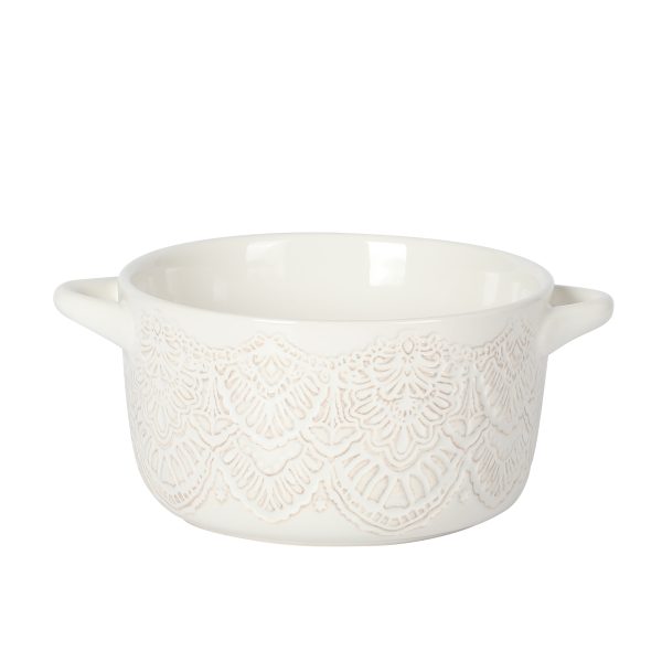 The Pioneer Woman 1QT Cocotte Casserole Baking Dish with Lid, Stoneware, Vintage Lace, Linen