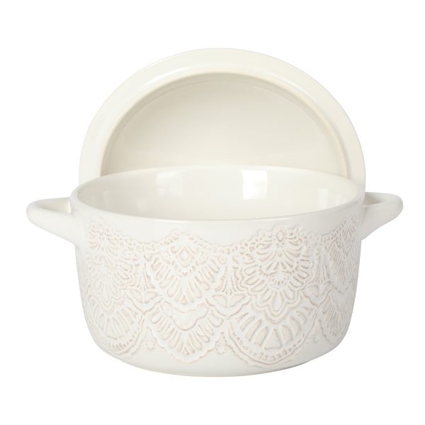 The Pioneer Woman 1QT Cocotte Casserole Baking Dish with Lid, Stoneware, Vintage Lace, Linen