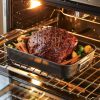 Farberware Bakeware Roasting Pan with Removable Flat Rack - 10.5x15 Inches, Dishwasher Safe, Oven-Safe to 450°F, Non-Stick Finish, Gray