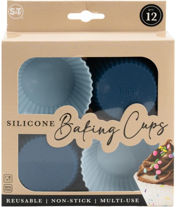 S&T Inc. Reusable Non-Stick Silicone Baking Cups-12 pack-Standard Size-Assorted Colors